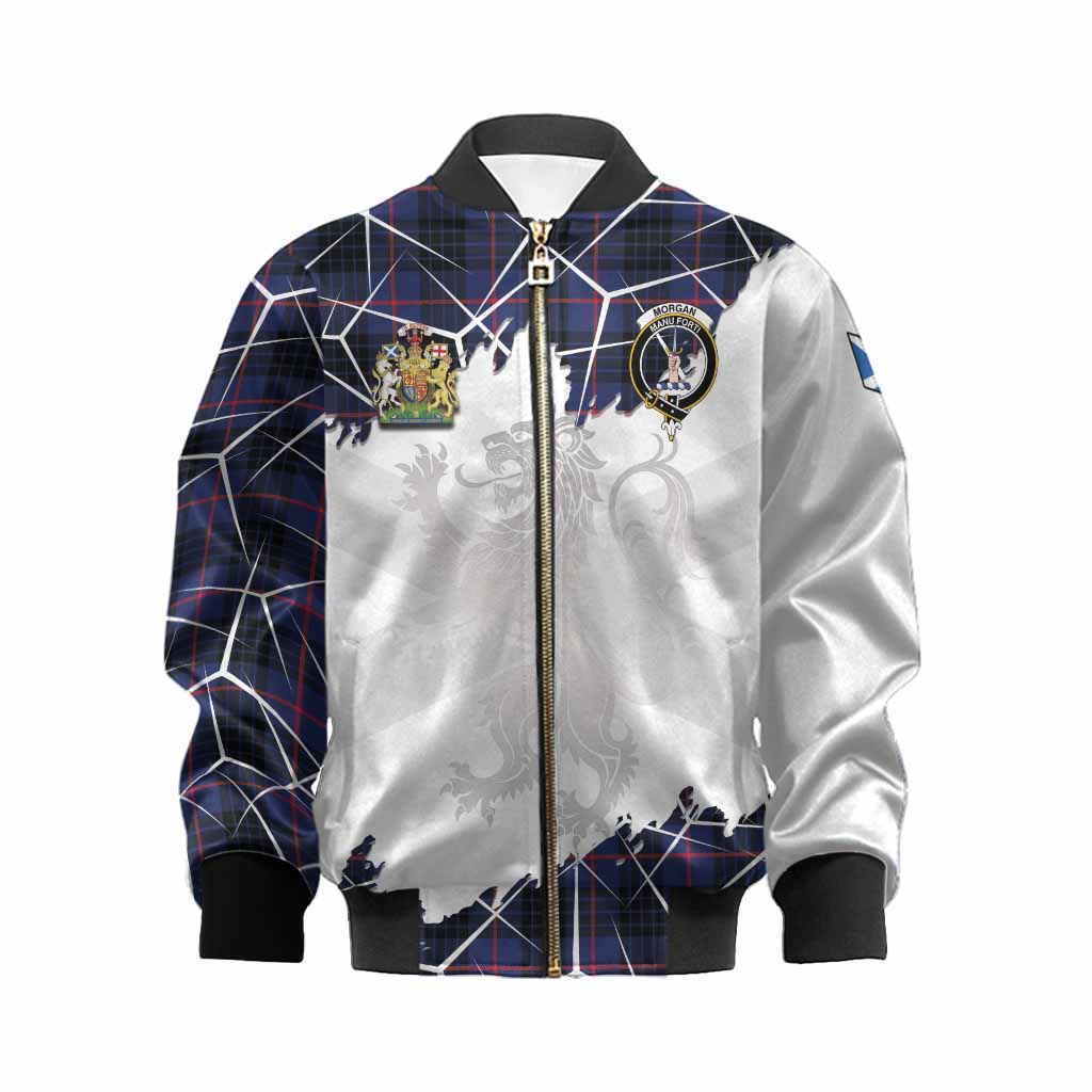 Morgan Tartan Kid Bomber Jacket with Family Crest and Lion Rampant Grunge Style