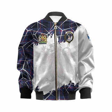 Morgan Tartan Kid Bomber Jacket with Family Crest and Lion Rampant Grunge Style
