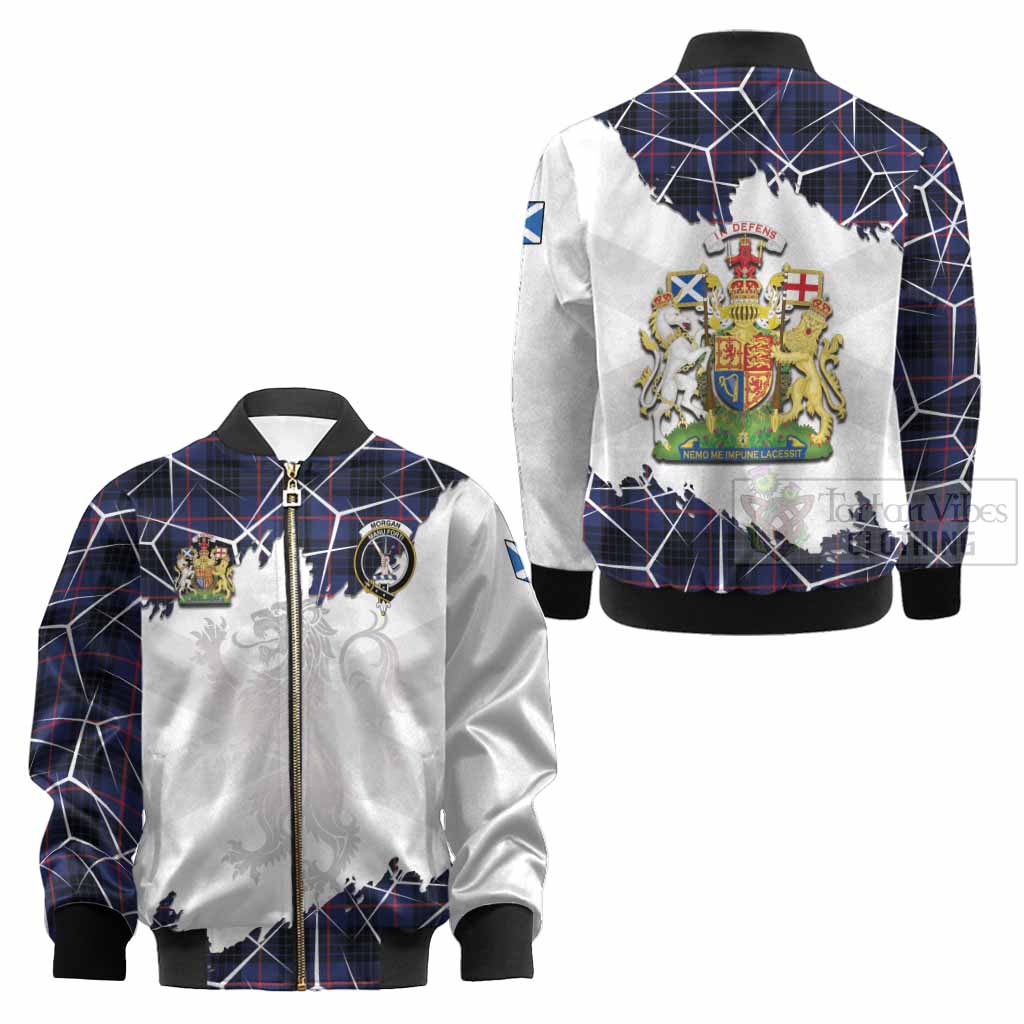 Morgan Tartan Kid Bomber Jacket with Family Crest and Lion Rampant Grunge Style