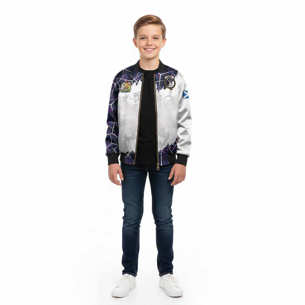 Morgan Tartan Kid Bomber Jacket with Family Crest and Lion Rampant Grunge Style