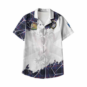 Morgan Tartan Kid Hawaiian Shirt with Family Crest and Lion Rampant Grunge Style