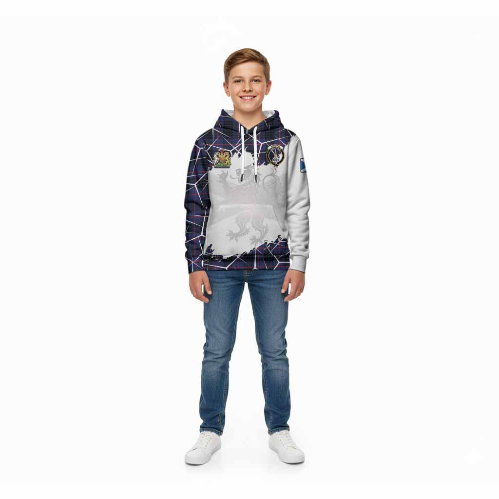 Morgan Tartan Kid Hoodie with Family Crest and Lion Rampant Grunge Style