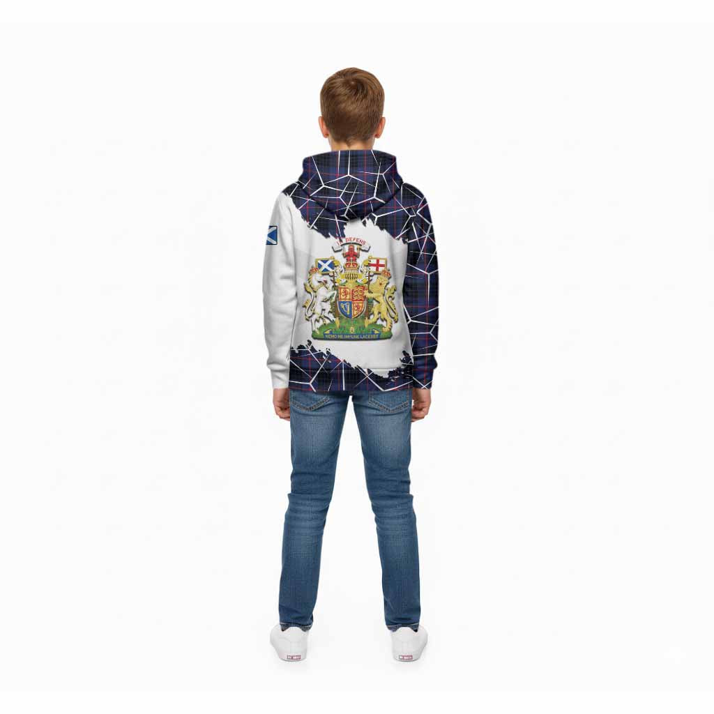 Morgan Tartan Kid Hoodie with Family Crest and Lion Rampant Grunge Style