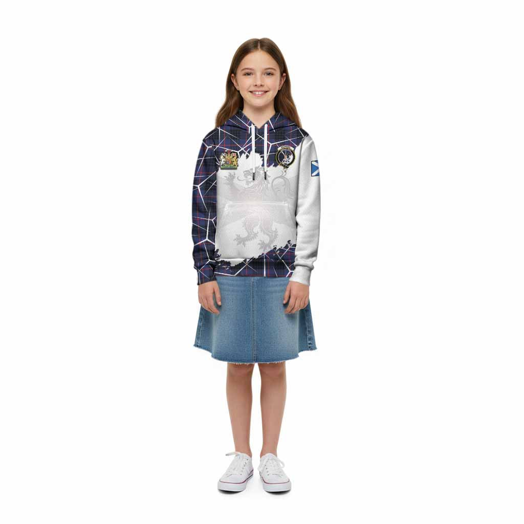 Morgan Tartan Kid Hoodie with Family Crest and Lion Rampant Grunge Style