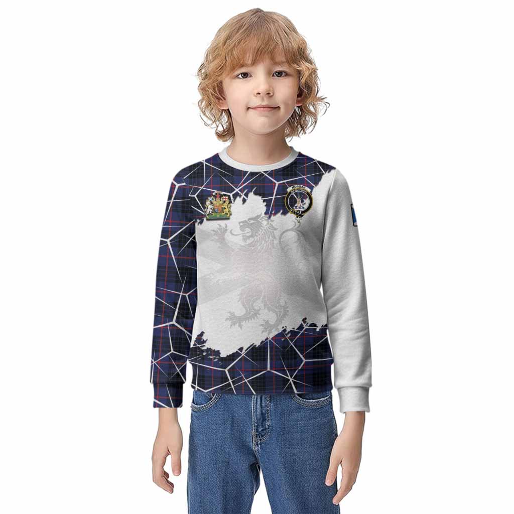 Morgan Tartan Kid Knitted Sweatshirt with Family Crest and Lion Rampant Grunge Style
