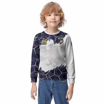Morgan Tartan Kid Knitted Sweatshirt with Family Crest and Lion Rampant Grunge Style