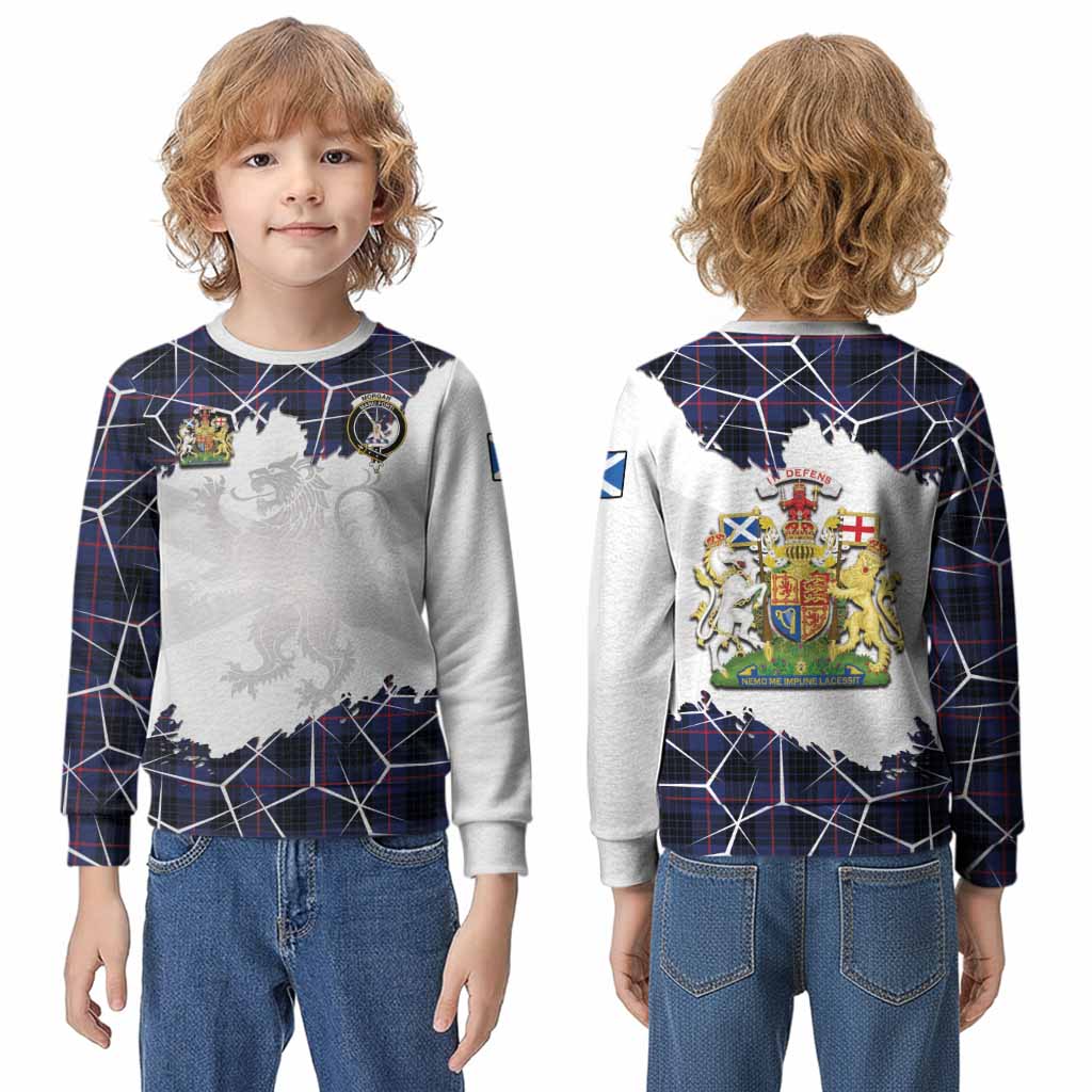 Morgan Tartan Kid Knitted Sweatshirt with Family Crest and Lion Rampant Grunge Style