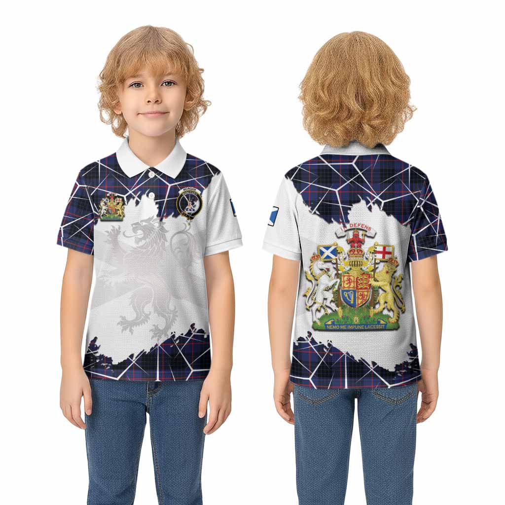 Morgan Tartan Kid Polo Shirt with Family Crest and Lion Rampant Grunge Style