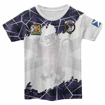 Morgan Tartan Kid T-shirt with Family Crest and Lion Rampant Grunge Style