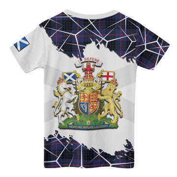 Morgan Tartan Kid T-shirt with Family Crest and Lion Rampant Grunge Style