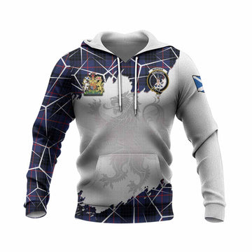 Morgan Tartan Knitted Hoodie with Family Crest and Lion Rampant Grunge Style