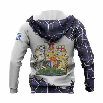 Morgan Tartan Knitted Hoodie with Family Crest and Lion Rampant Grunge Style