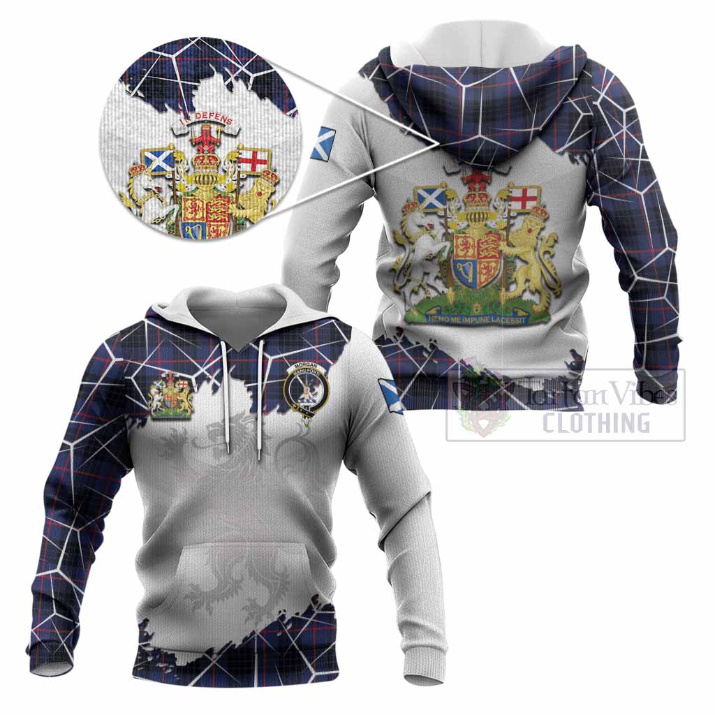 Morgan Tartan Knitted Hoodie with Family Crest and Lion Rampant Grunge Style