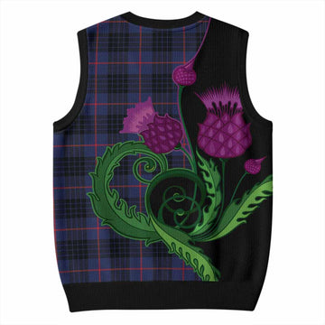 Morgan Tartan Knitted V-Neck Vest Traditional Scottish Thistle