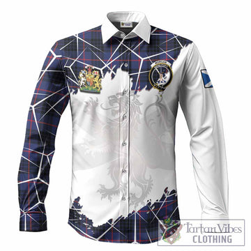 Morgan Tartan Long Sleeve Button Shirts with Family Crest and Lion Rampant Grunge Style