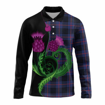 Morgan Tartan Long Sleeve Polo Shirt Traditional Scottish Thistle