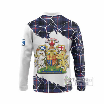 Morgan Tartan Long Sleeve Polo Shirt with Family Crest and Lion Rampant Grunge Style