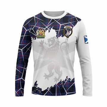 Morgan Tartan Long Sleeve T-Shirt with Family Crest and Lion Rampant Grunge Style