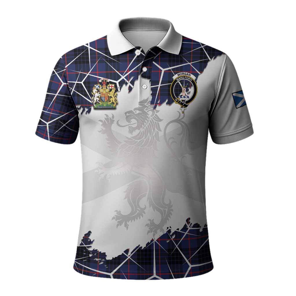 Morgan Tartan Polo Shirt with Family Crest and Lion Rampant Grunge Style
