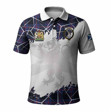 Morgan Tartan Polo Shirt with Family Crest and Lion Rampant Grunge Style