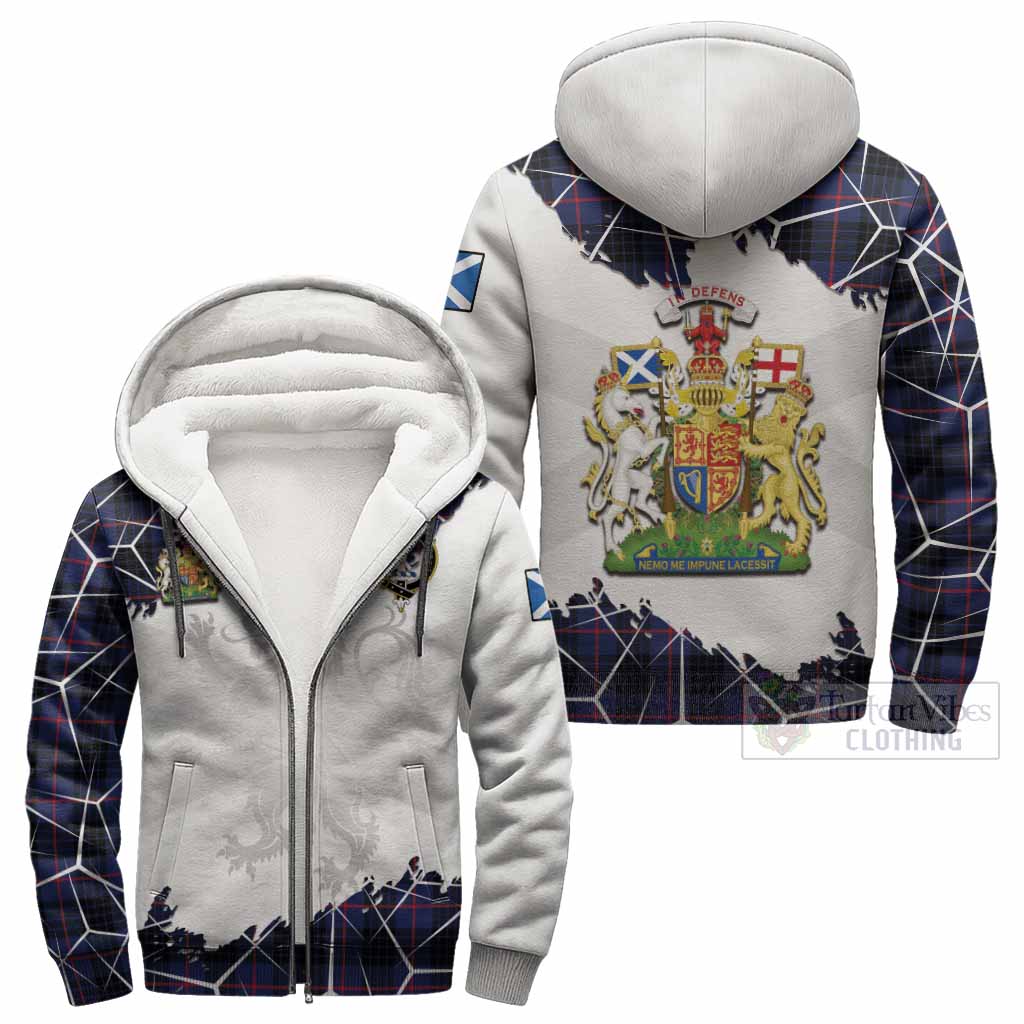 Morgan Tartan Sherpa Hoodie with Family Crest and Lion Rampant Grunge Style