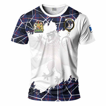 Morgan Tartan T-Shirt with Family Crest and Lion Rampant Grunge Style