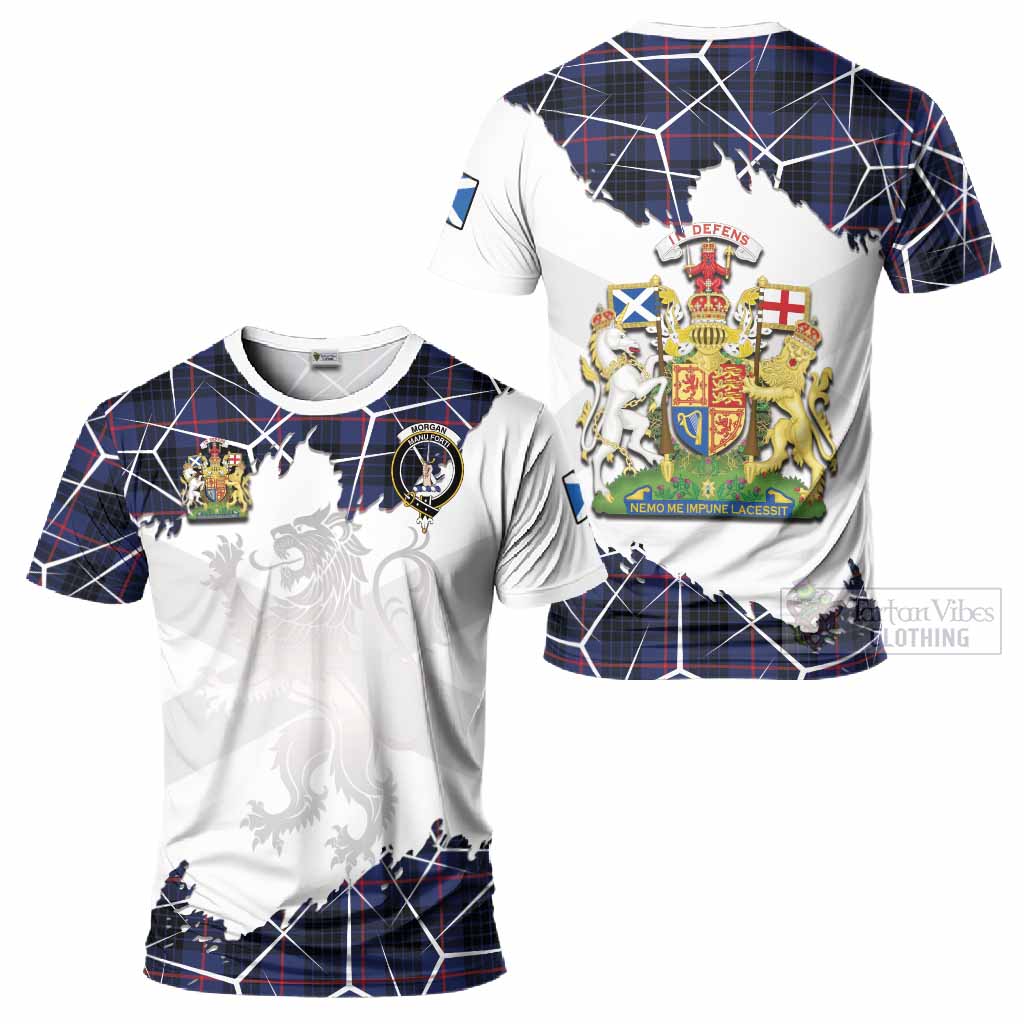 Morgan Tartan T-Shirt with Family Crest and Lion Rampant Grunge Style