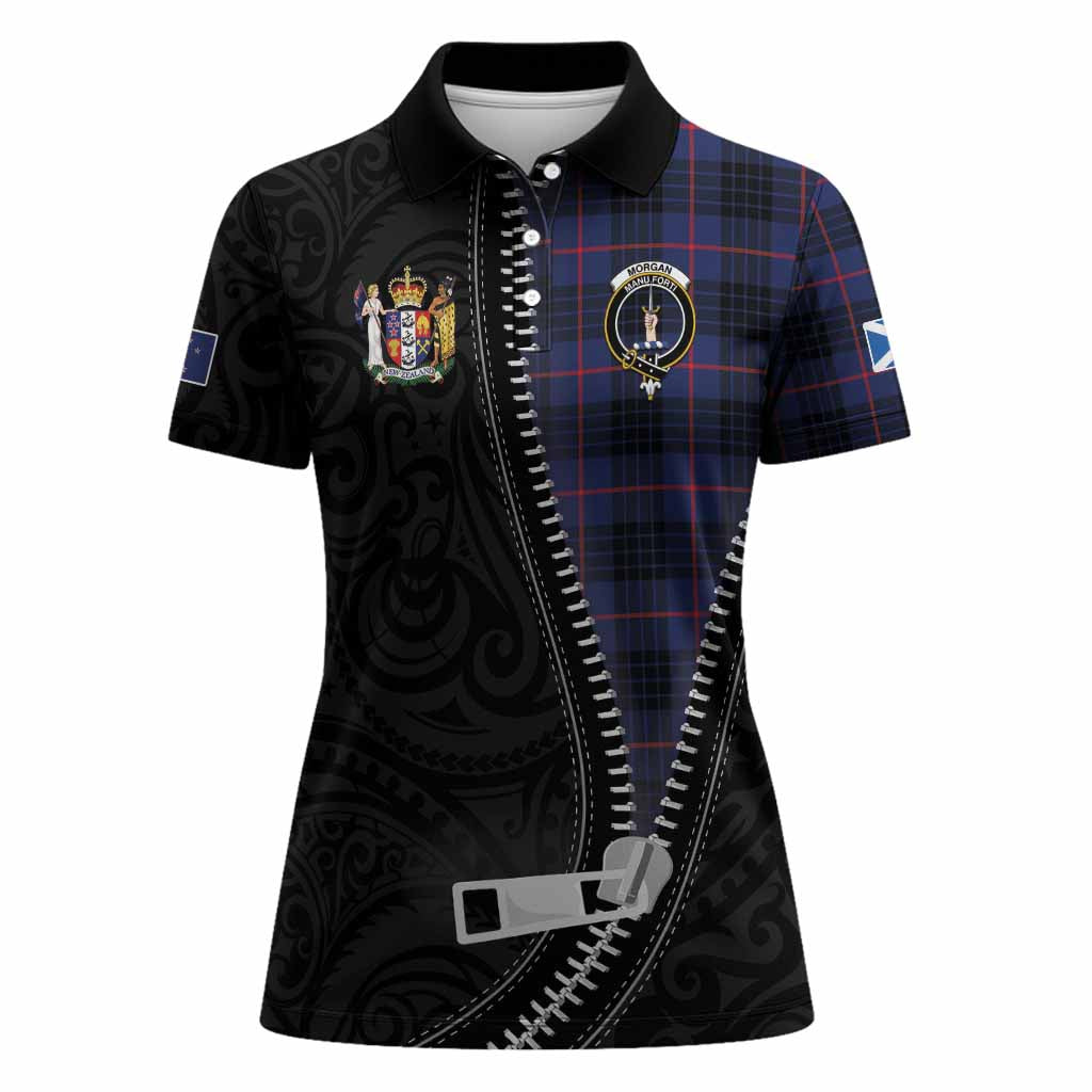 Morgan Tartan Women Polo Shirt New Zealand Pattern Unique Zipper Stylized