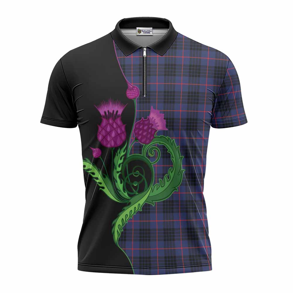 Morgan Tartan Zipper Polo Shirt Traditional Scottish Thistle