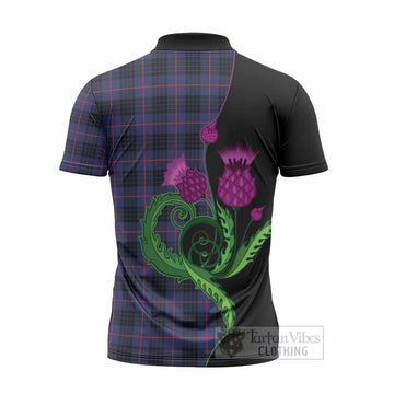 Morgan Tartan Zipper Polo Shirt Traditional Scottish Thistle