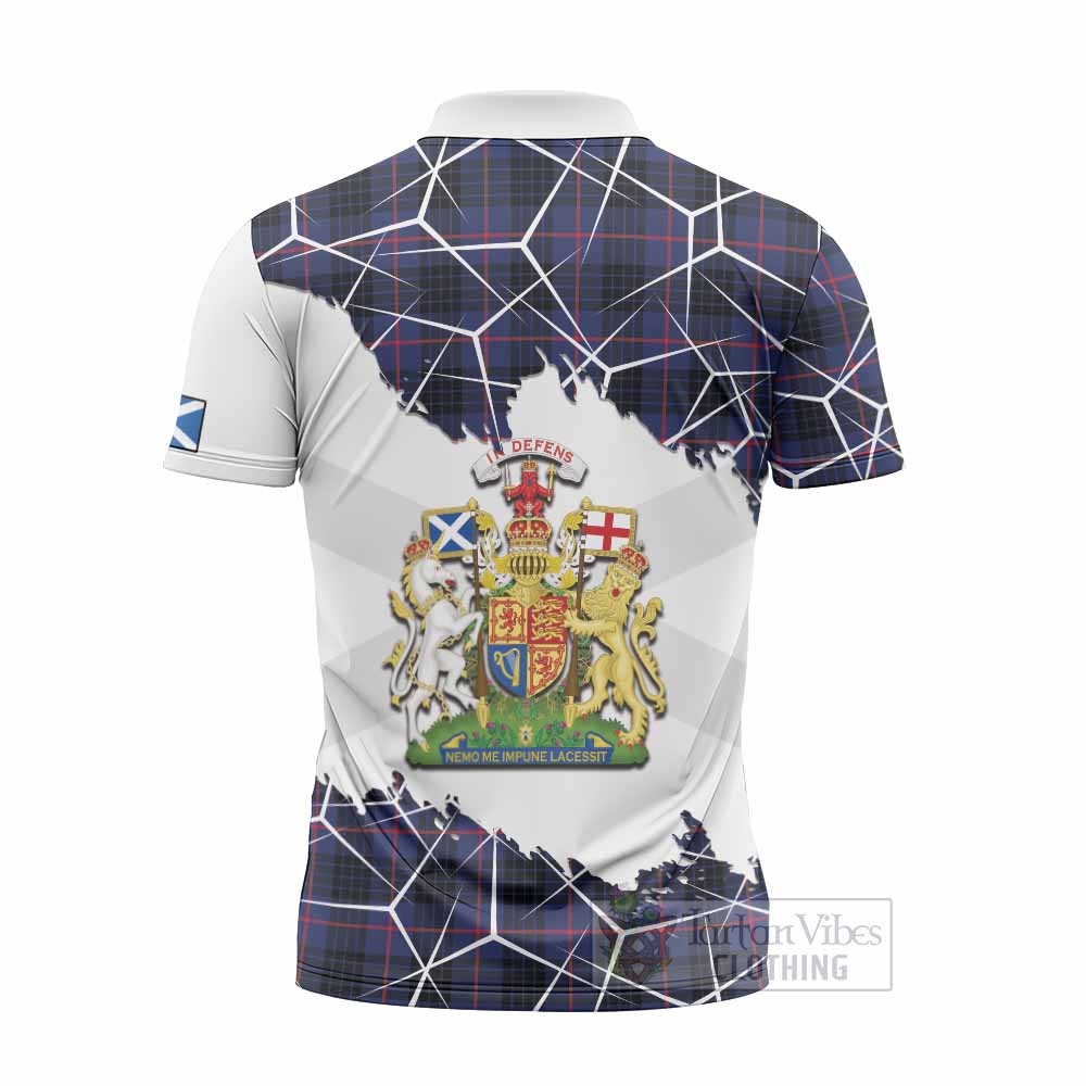 Morgan Tartan Zipper Polo Shirt with Family Crest and Lion Rampant Grunge Style