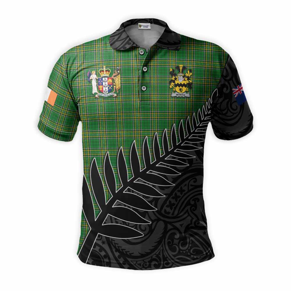 Tartan Vibes Clothing Morris Irish Clan Tartan Polo Shirt with Coat of Arms New Zealand Silver Fern Half Style