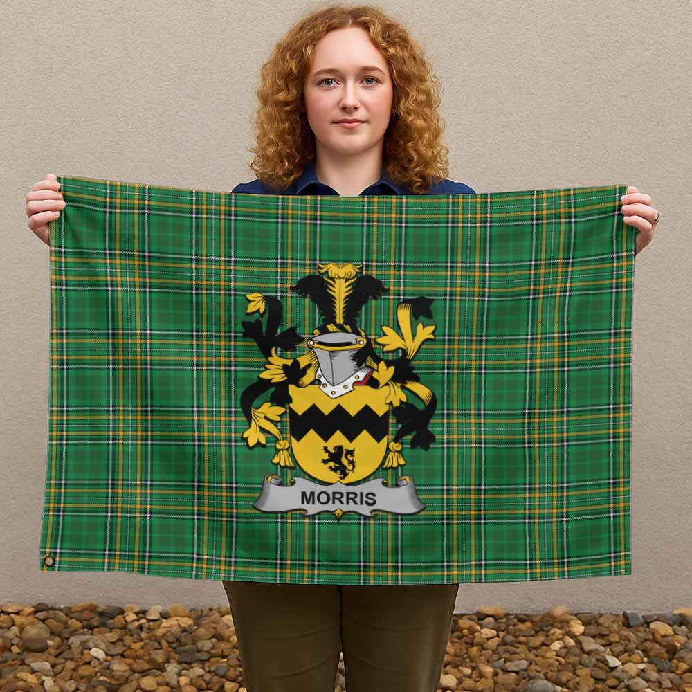 Tartan Vibes Clothing Morris Irish Clan Tartan House Flag with Coat of Arms