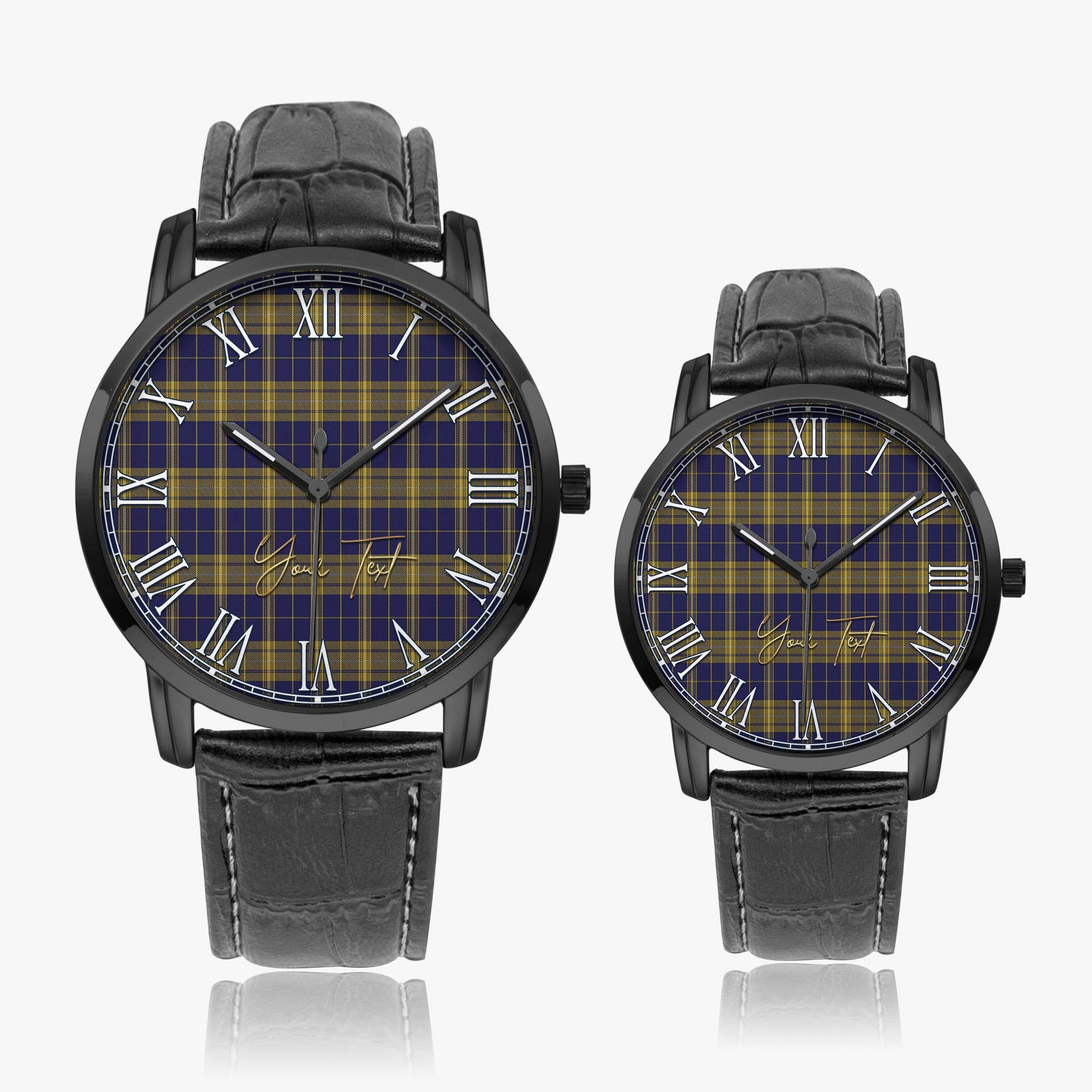 Morris of Wales Tartan Personalized Your Text Leather Trap Quartz Watch Wide Type Black Case With Black Leather Strap - Tartanvibesclothing