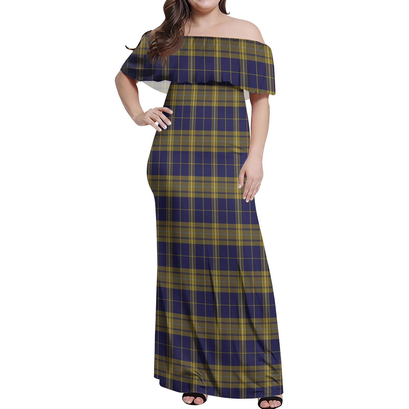 Morris of Wales Tartan Off Shoulder Long Dress Women's Dress - Tartan Vibes Clothing