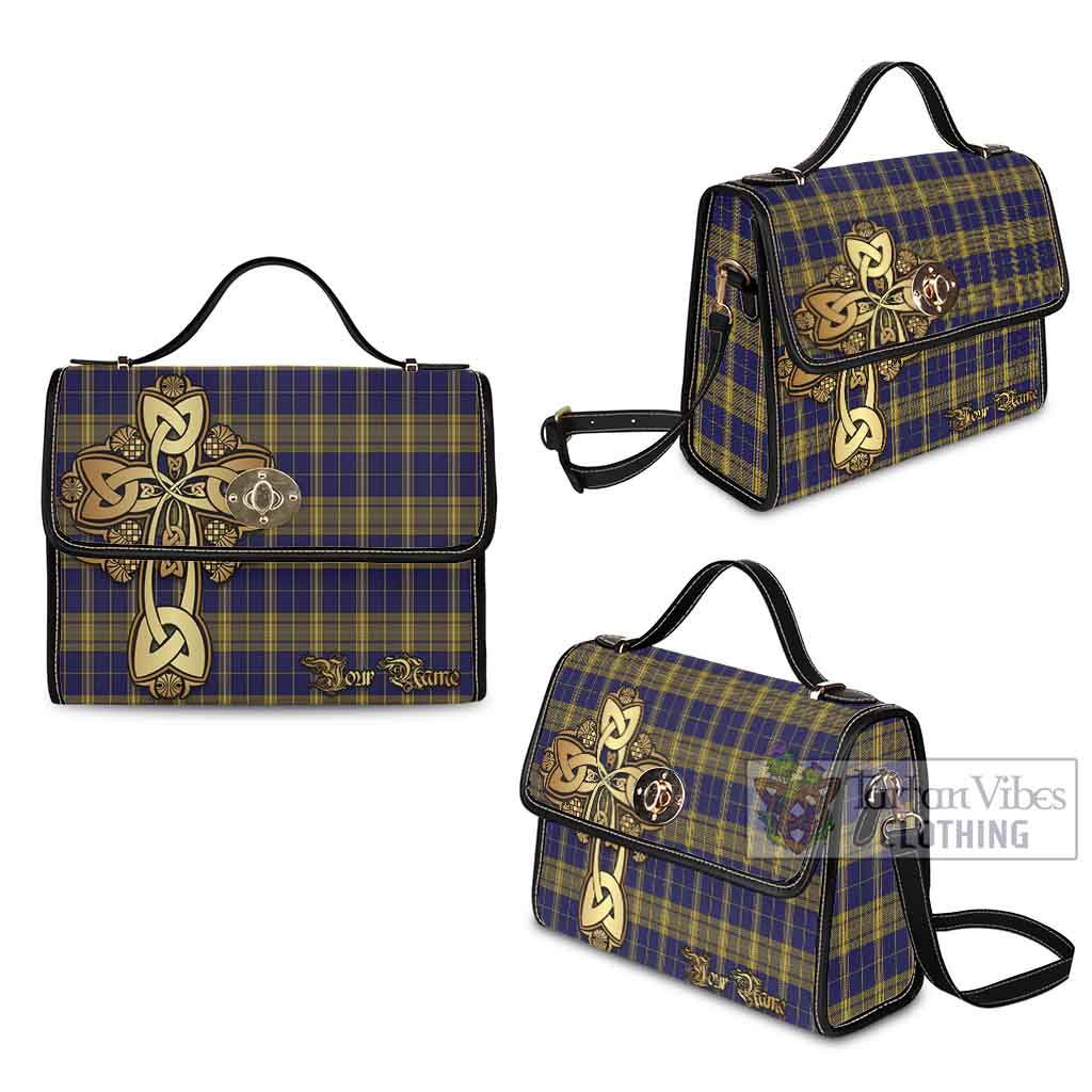 Tartan Vibes Clothing Morris of Wales Tartan Waterproof Canvas Bag Golden Thistle Celtic Cross Style