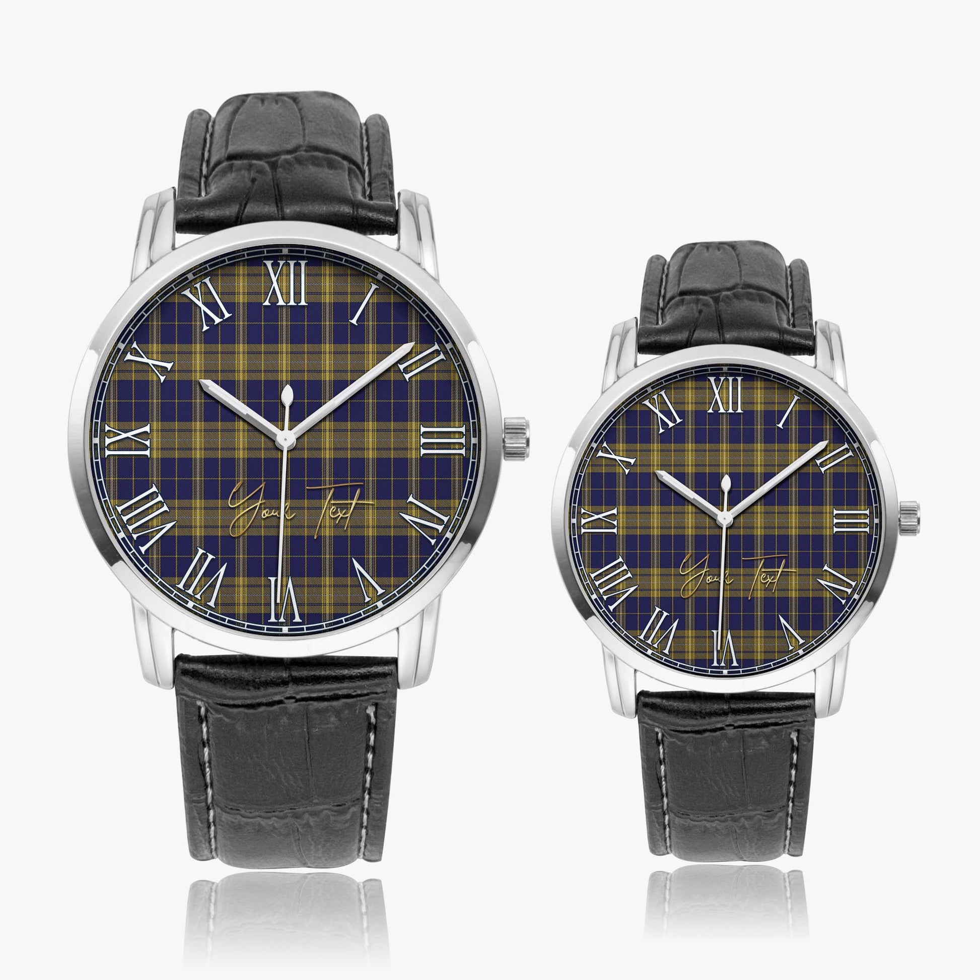 Morris of Wales Tartan Personalized Your Text Leather Trap Quartz Watch Wide Type Silver Case With Black Leather Strap - Tartanvibesclothing