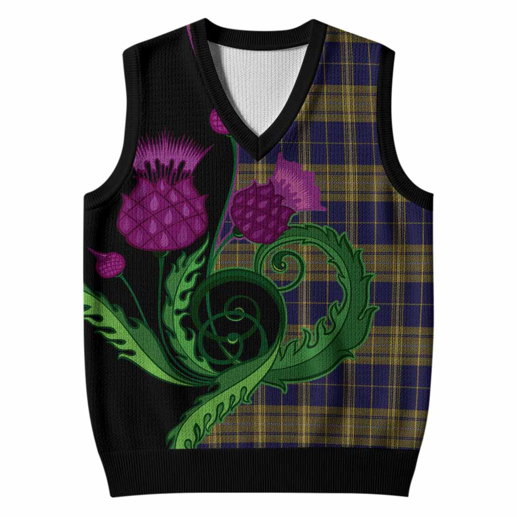 Morris of Wales Tartan Knitted V-Neck Vest Traditional Scottish Thistle