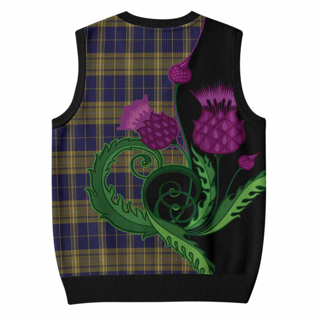 Morris of Wales Tartan Knitted V-Neck Vest Traditional Scottish Thistle