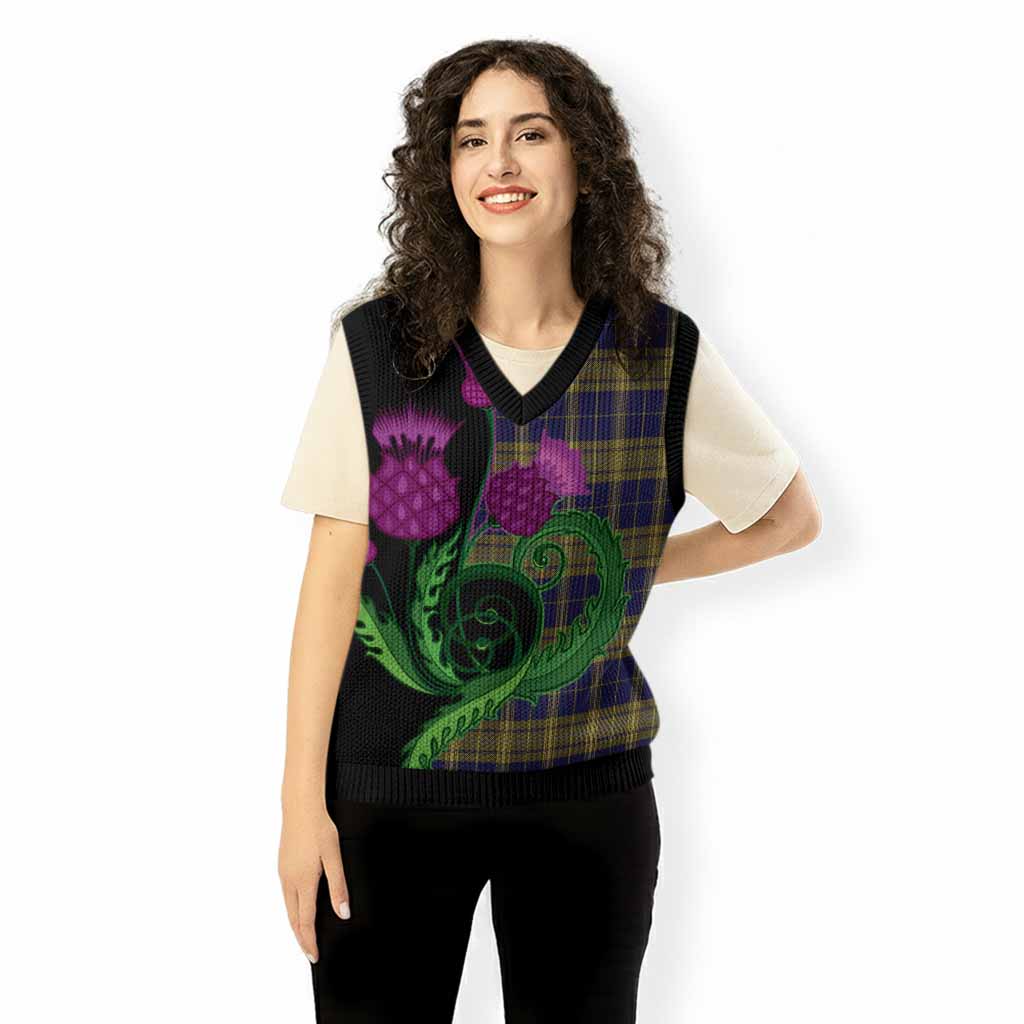 Morris of Wales Tartan Knitted V-Neck Vest Traditional Scottish Thistle