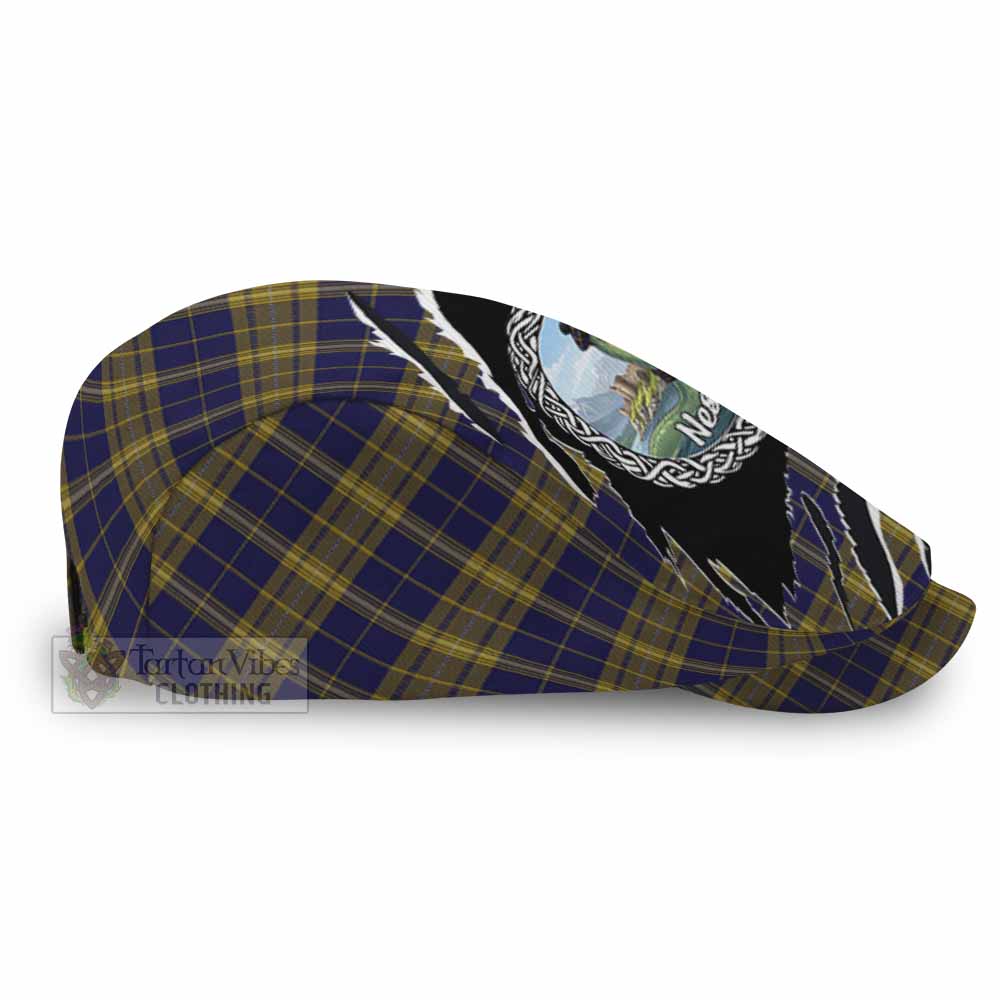 Morris of Wales Tartan Loch Ness Monster Flat Cap, Jeff Cap Celtic Knot Nessie Art
