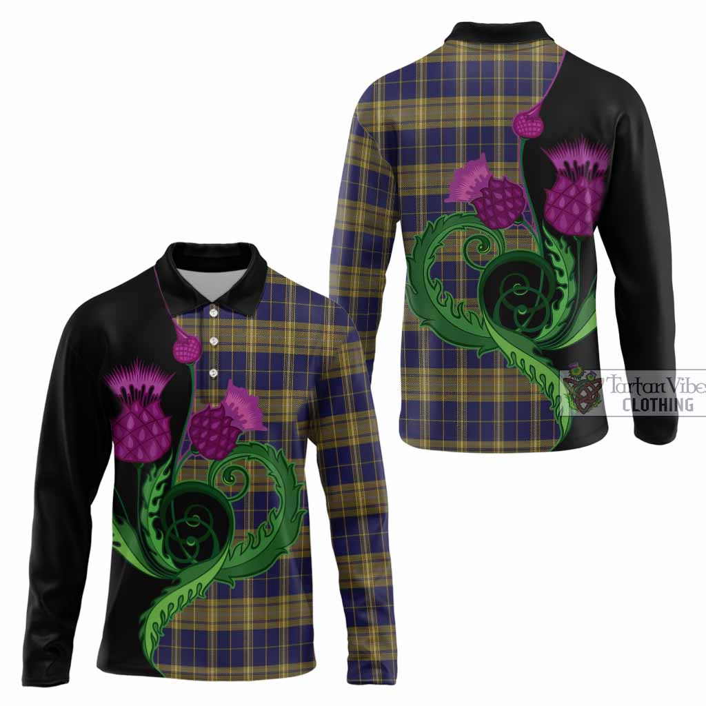 Morris of Wales Tartan Long Sleeve Polo Shirt Traditional Scottish Thistle
