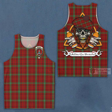 Tartan Vibes Clothing Morrison Tartan Men's Tank Top with Family Crest and Bearded Skull Holding Bottles of Whiskey