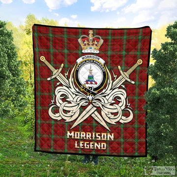 Tartan Vibes Clothing Morrison Tartan Quilt with Clan Crest and the Golden Sword of Courageous Legacy