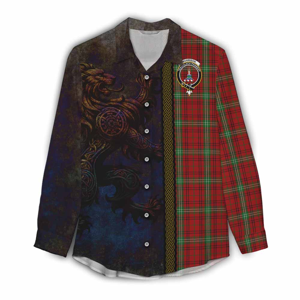 Tartan Vibes Clothing Morrison Tartan Family Crest Women's Casual Shirt Alba Gu Brath Be Brave Lion Ancient Style