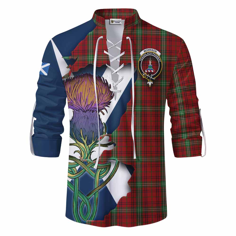 Tartan Vibes Clothing Morrison Tartan Family Crest Ghillie Kilt Shirt Scottish Thistle Celtic Inspired