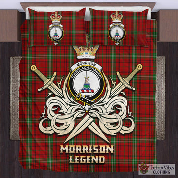 Morrison Tartan Bedding Set with Clan Crest and the Golden Sword of Courageous Legacy