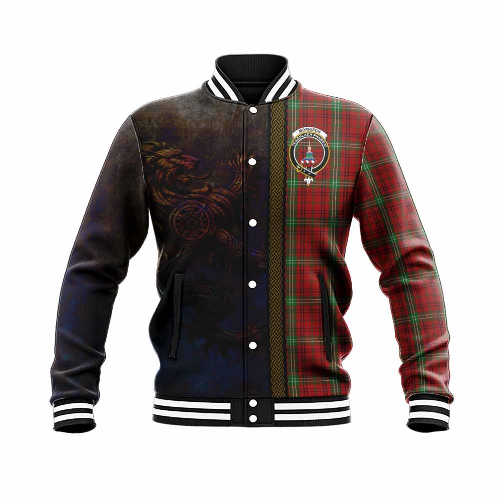 Tartan Vibes Clothing Morrison Tartan Family Crest Baseball Jacket Alba Gu Brath Be Brave Lion Ancient Style