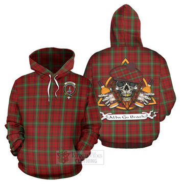 Tartan Vibes Clothing Morrison Tartan Hoodie with Family Crest and Bearded Skull Holding Bottles of Whiskey