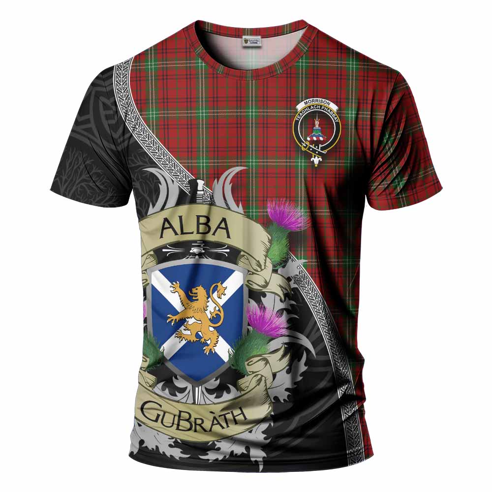 Tartan Vibes Clothing Morrison Tartan Family Crest T-Shirt Lion Rampant Royal Thistle Shield Celtic Inspired